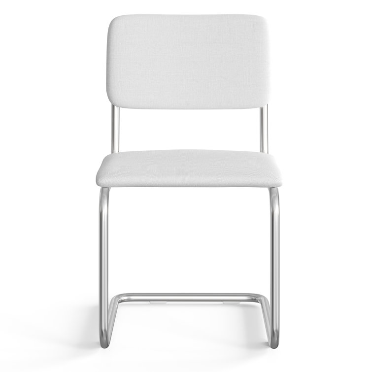 White Linen Upholstered Metal Frame Dining Chairs, Set of 2
