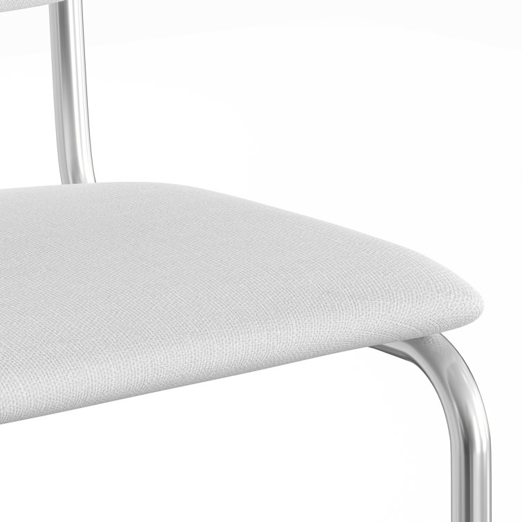 White Linen Upholstered Metal Frame Dining Chairs, Set of 2