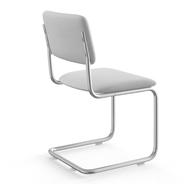 White Linen Upholstered Metal Frame Dining Chairs, Set of 2