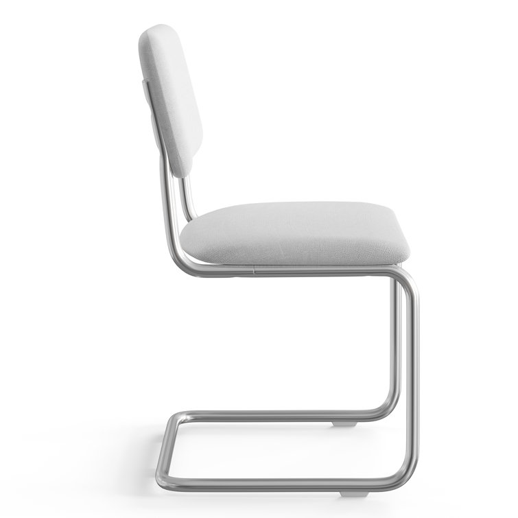 White Linen Upholstered Metal Frame Dining Chairs, Set of 2