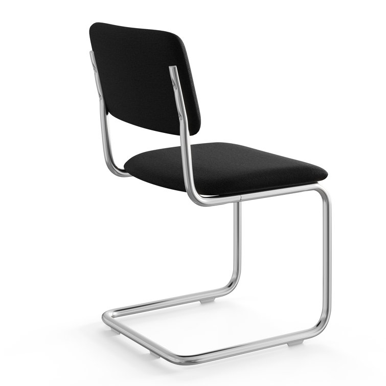 Black Linen Upholstered Dining Chairs with Chrome Legs, Set of 2