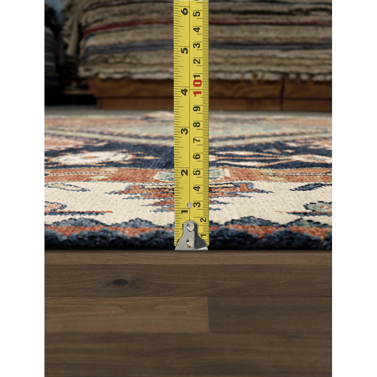 Hand-Knotted Ivory and Navy Wool Oriental Rug 7' x 10'