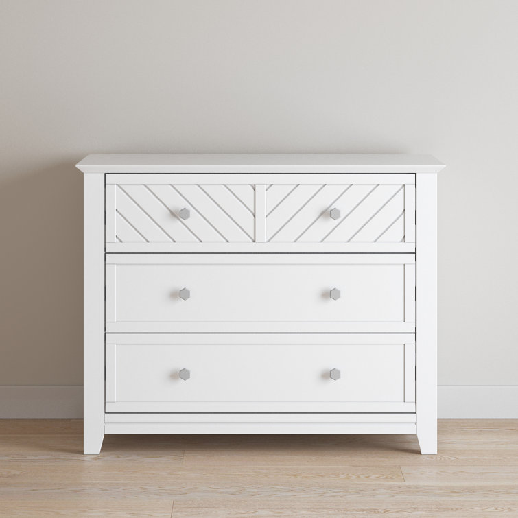 Matte White Chevron Pattern 3-Drawer Nursery Dresser