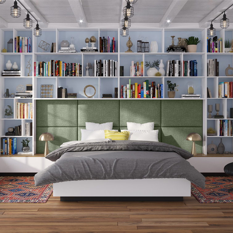 Cypress Green Microvelvet Queen Upholstered Wall Mounted Headboard Panels