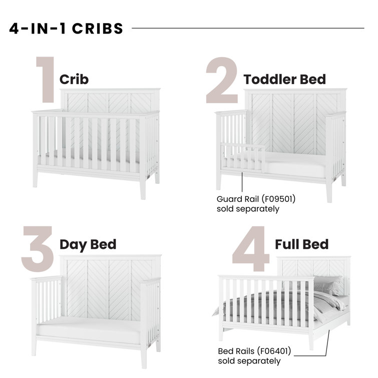 Matte White Chevron Patterned 4-in-1 Convertible Baby Crib