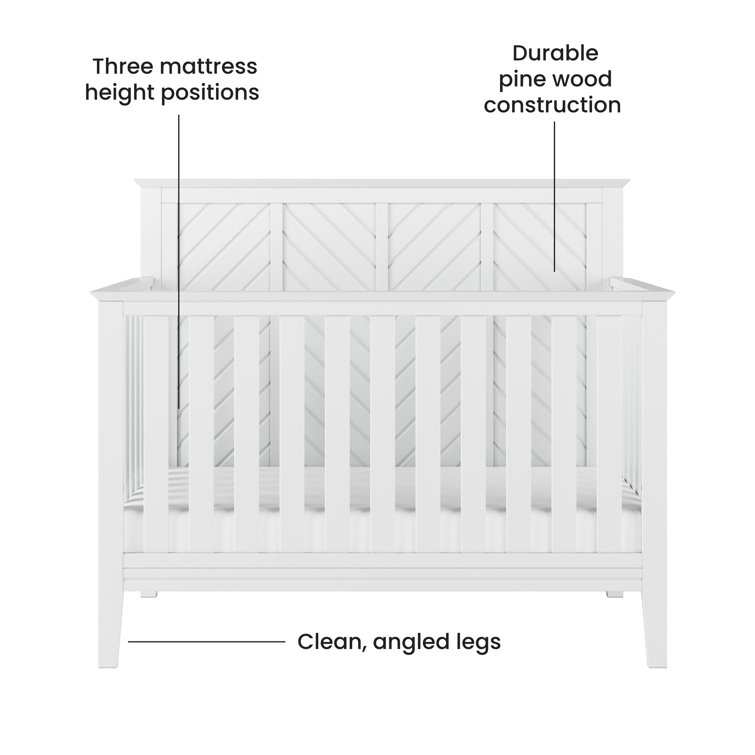 Matte White Chevron Patterned 4-in-1 Convertible Baby Crib