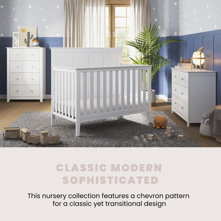 Matte White Chevron Patterned 4-in-1 Convertible Baby Crib