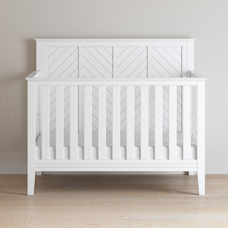 Matte White Chevron Patterned 4-in-1 Convertible Baby Crib