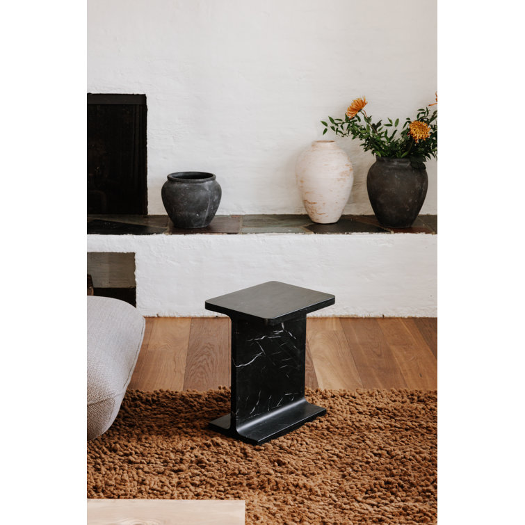 Black Marble Rectangular Pedestal End Table