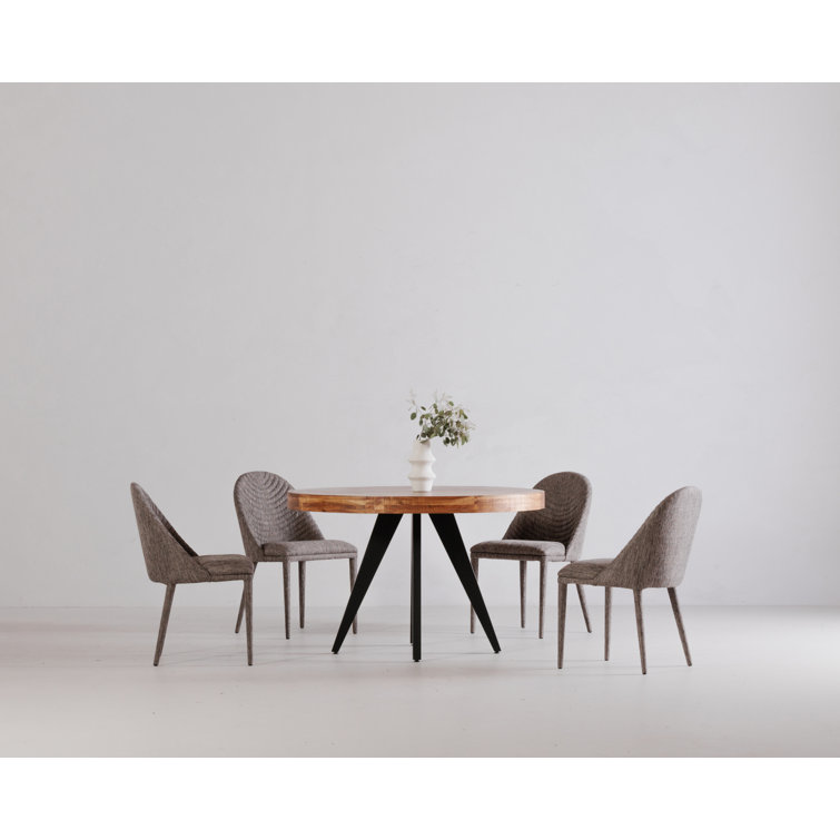 Rustic Acacia Wood Parquet Round Dining Table with Black Legs