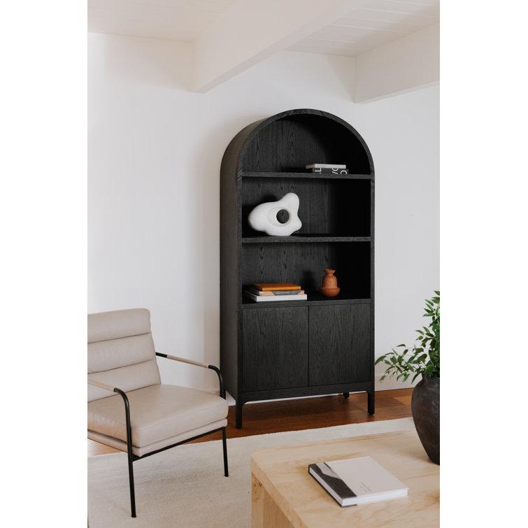 Black Oak Arched Display Cabinet with Shelving