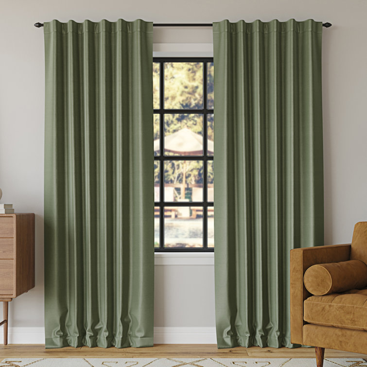 Moss Green Faux Silk Blackout Curtain Panel, 50" x 63"