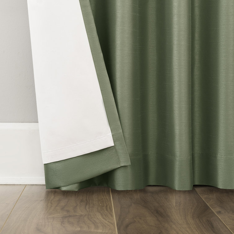 Moss Green Faux Silk Blackout Back Tab Curtain Panel 50" x 84"