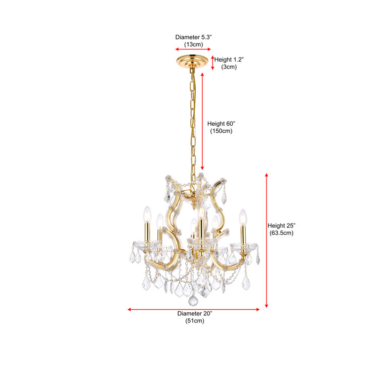 Maria Theresa Gold and Clear Crystal 6-Light Pendant Chandelier