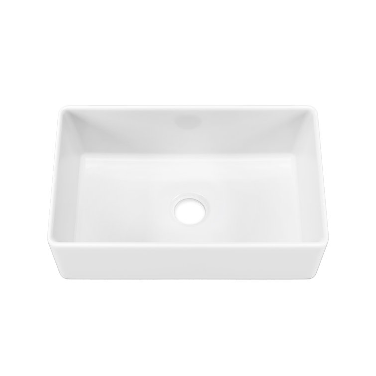 Sinber 30" White Fireclay Farmhouse Apron Kitchen Sink with Drainboard
