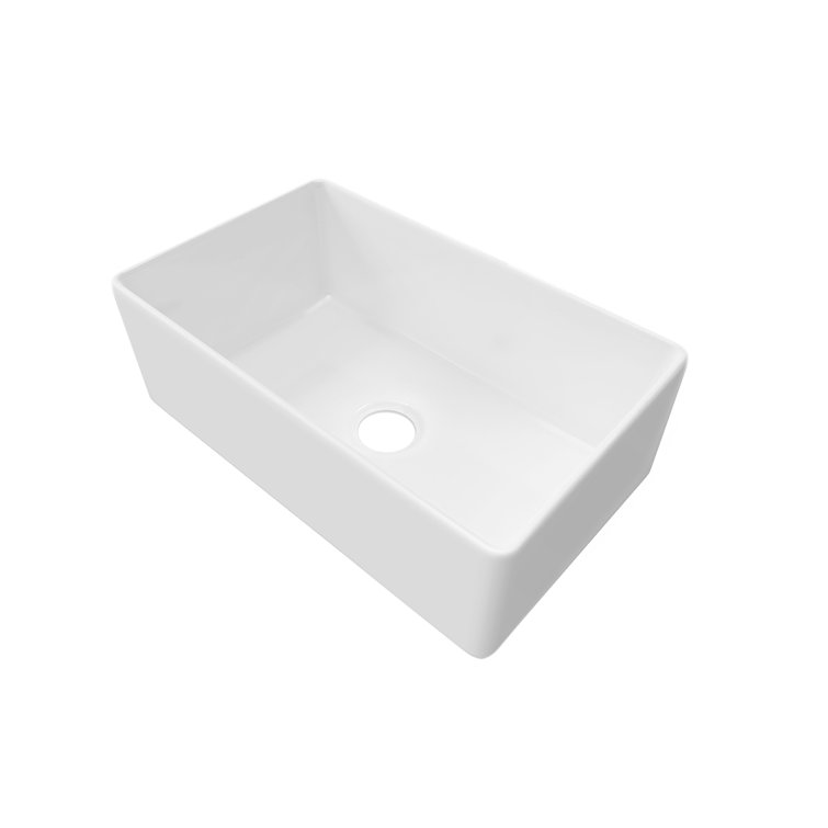Sinber 30" White Fireclay Farmhouse Apron Kitchen Sink with Drainboard