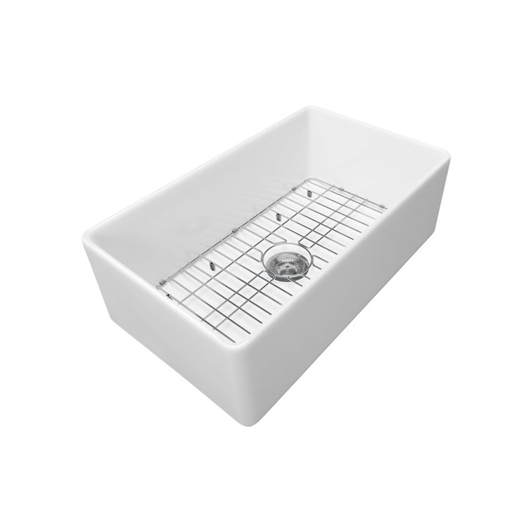 Sinber 30" White Fireclay Farmhouse Apron Kitchen Sink with Drainboard