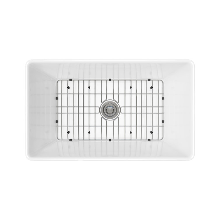 Sinber 30" White Fireclay Farmhouse Apron Kitchen Sink with Drainboard