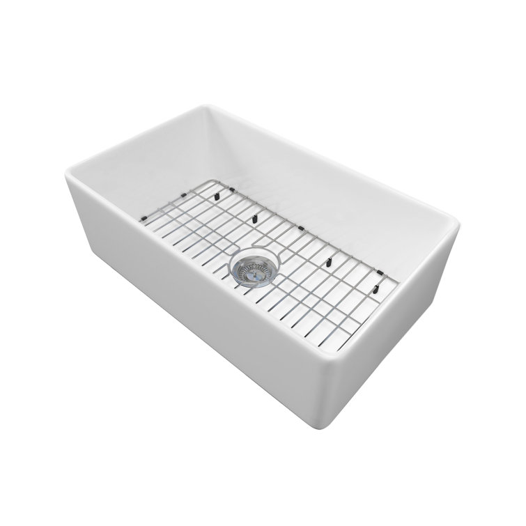 Sinber 30" White Fireclay Farmhouse Apron Kitchen Sink with Drainboard