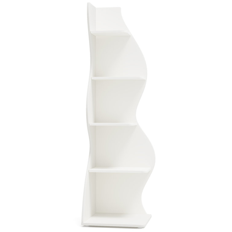 White 5-Tier Modern Corner Bookcase with Adjustable Shelves