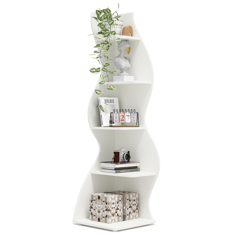 White 5-Tier Modern Corner Bookcase with Adjustable Shelves