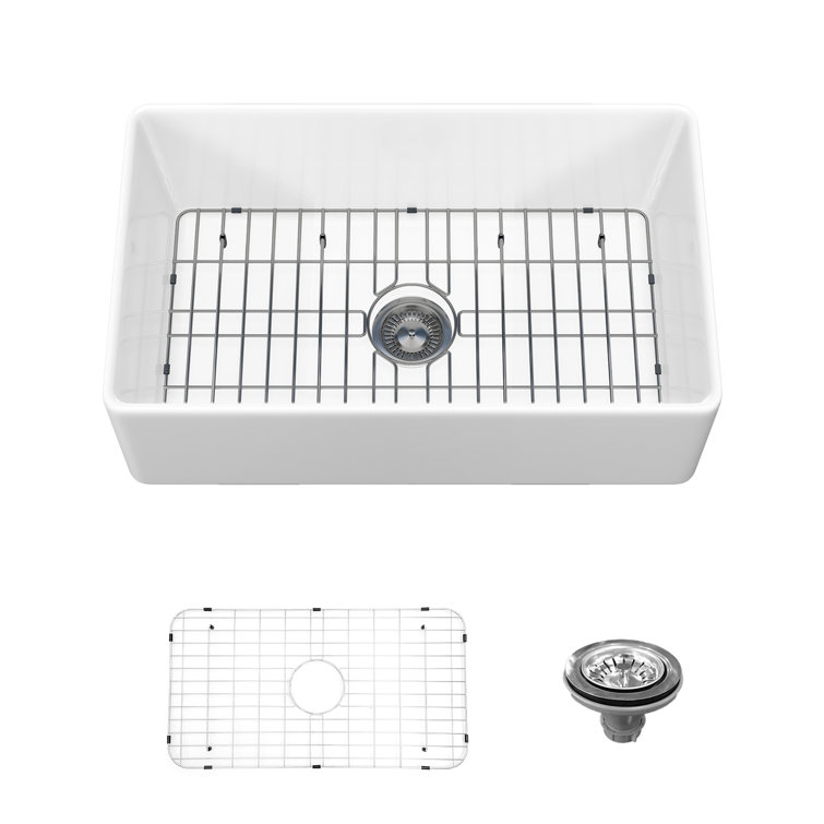 Sinber 33" White Fireclay Farmhouse Apron Kitchen Sink