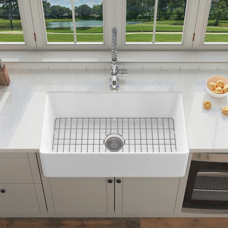 Sinber 33" White Fireclay Farmhouse Apron Kitchen Sink