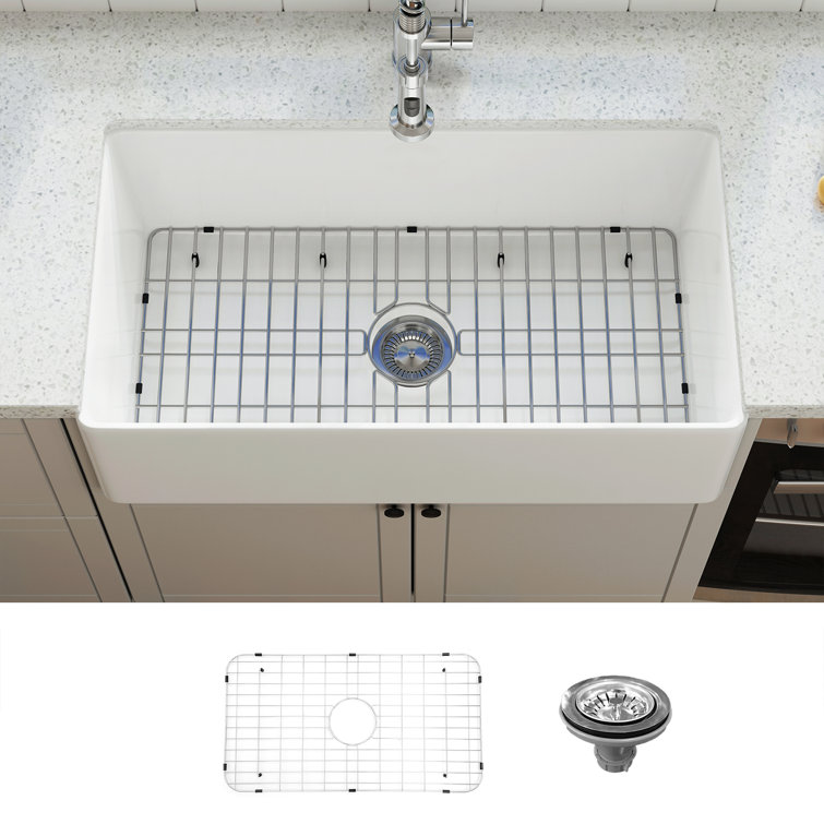 Sinber 33" White Fireclay Farmhouse Apron Kitchen Sink