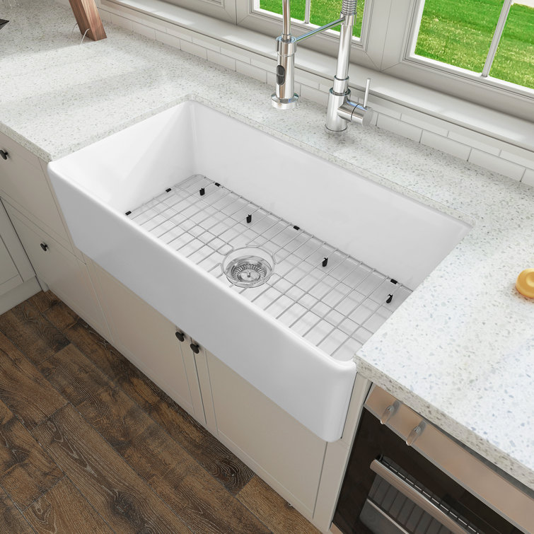 Sinber 33" White Fireclay Farmhouse Apron Kitchen Sink