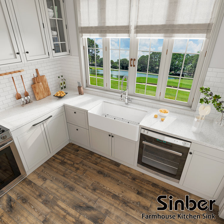 Sinber 33" White Fireclay Farmhouse Apron Kitchen Sink