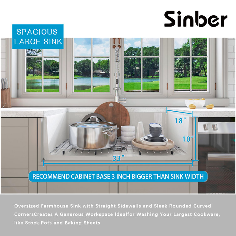 Sinber 33" White Fireclay Farmhouse Apron Kitchen Sink