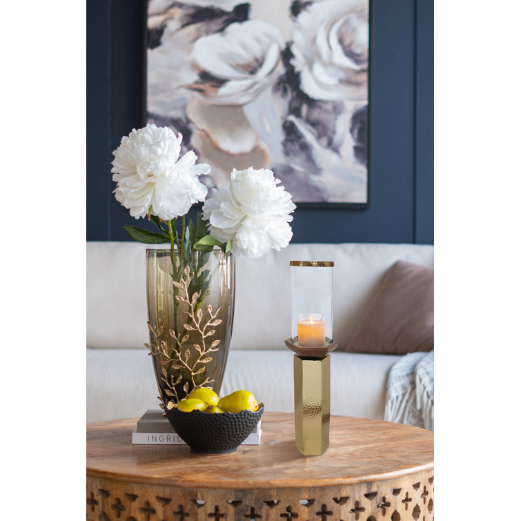 Ares Gold Hammered Aluminum & Mango Wood Hurricane Candle Holder - 21"
