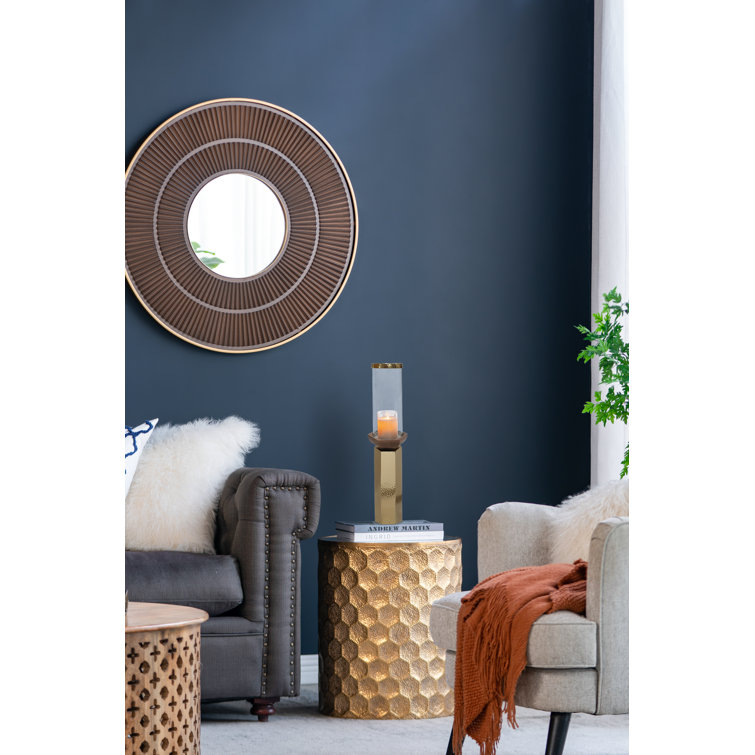Ares Gold Hammered Aluminum & Mango Wood Hurricane Candle Holder - 21"