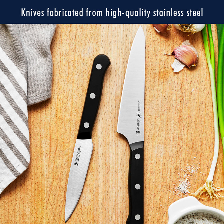 HENCKELS Solution 10-Piece Knife Set with Block, Chef Knife, Paring Knife, Utility Knife, Bread Knife, Black, Stainless Steel