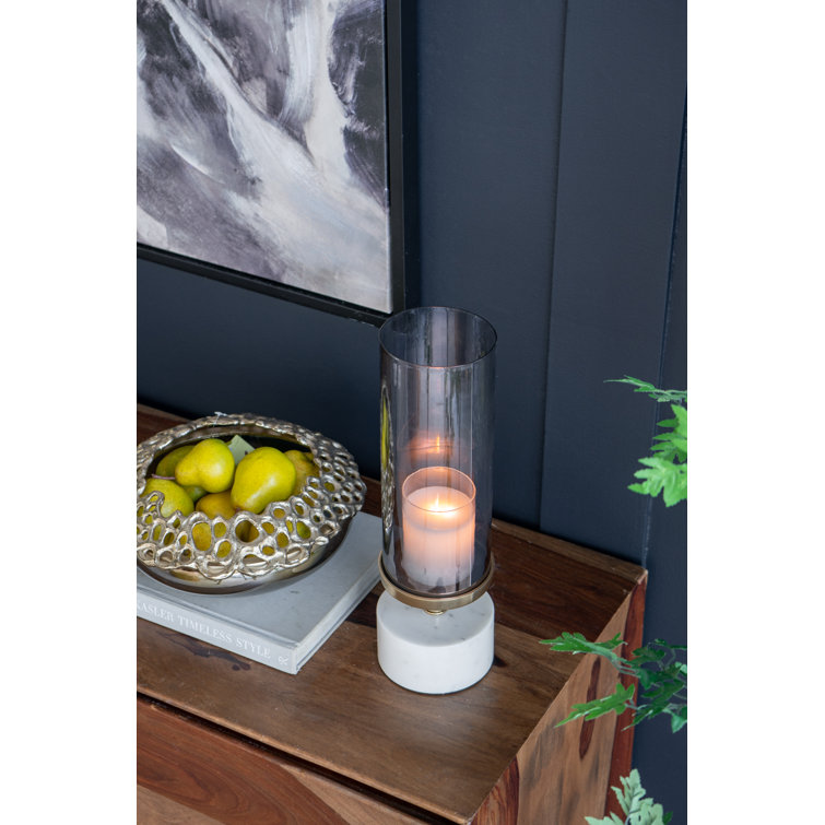 Elegant 16'' Glass & Marble Cylindrical Tabletop Hurricane
