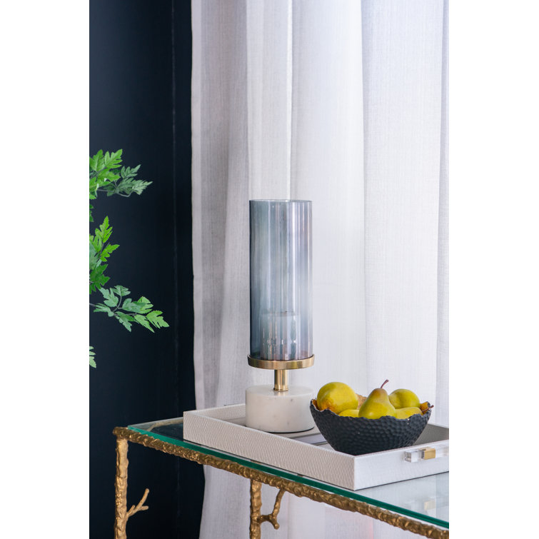 Elegant 16'' Glass & Marble Cylindrical Tabletop Hurricane