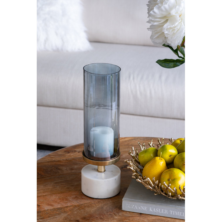 Elegant 16'' Glass & Marble Cylindrical Tabletop Hurricane