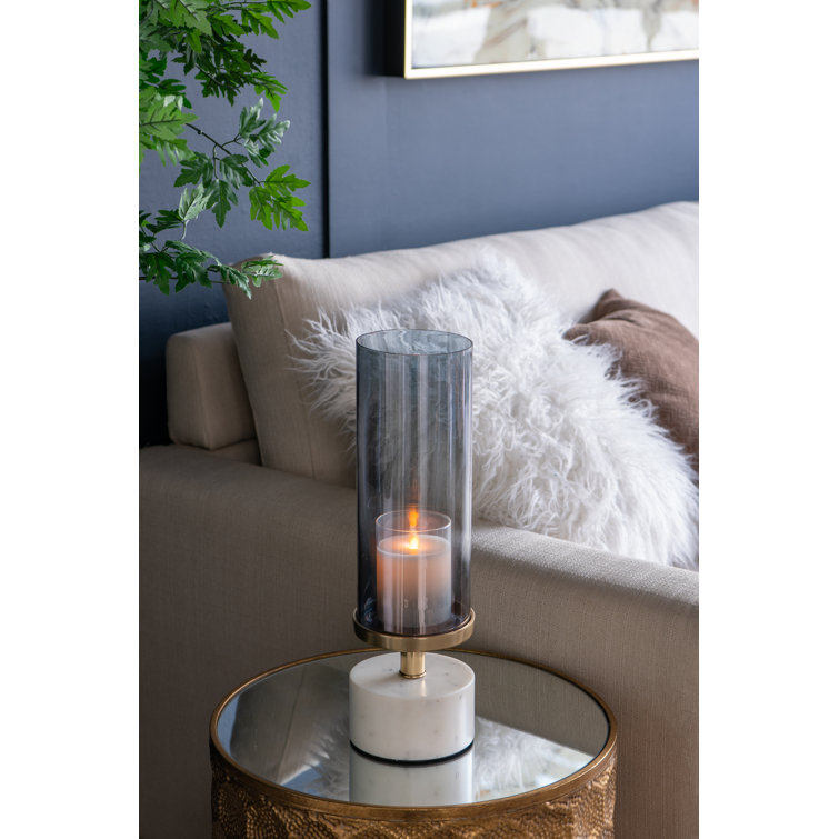 Elegant 16'' Glass & Marble Cylindrical Tabletop Hurricane