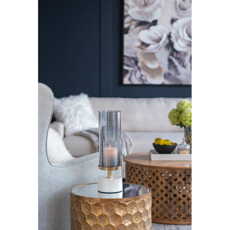 Elegant 16'' Glass & Marble Cylindrical Tabletop Hurricane