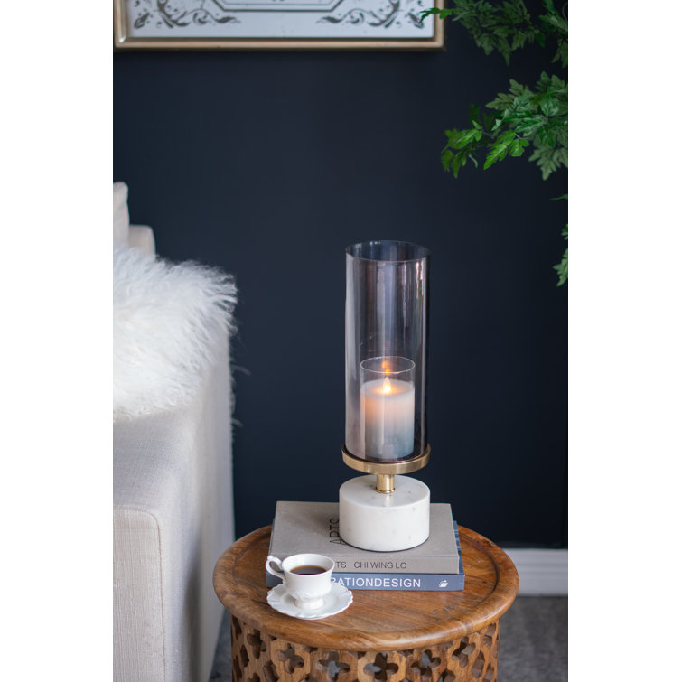 Elegant 16'' Glass & Marble Cylindrical Tabletop Hurricane
