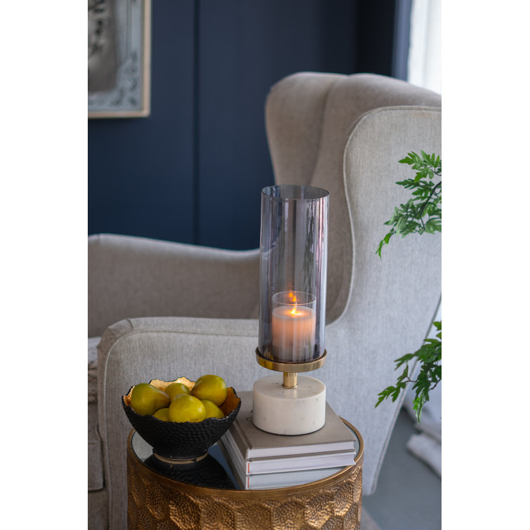 Elegant 16'' Glass & Marble Cylindrical Tabletop Hurricane