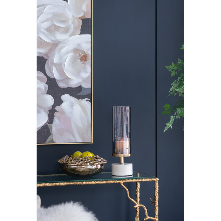 Elegant 16'' Glass & Marble Cylindrical Tabletop Hurricane