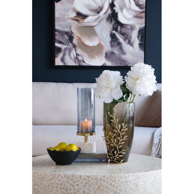 Elegant 16'' Glass & Marble Cylindrical Tabletop Hurricane