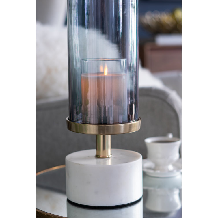 Elegant 16'' Glass & Marble Cylindrical Tabletop Hurricane