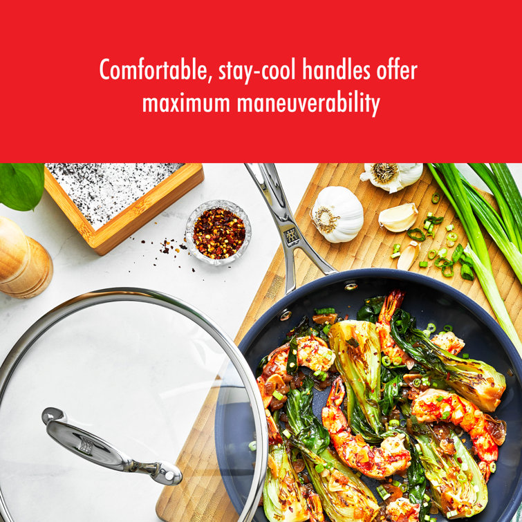 9.5-inch Silver Stainless Steel Ceramic Nonstick Fry Pan with Glass Lid