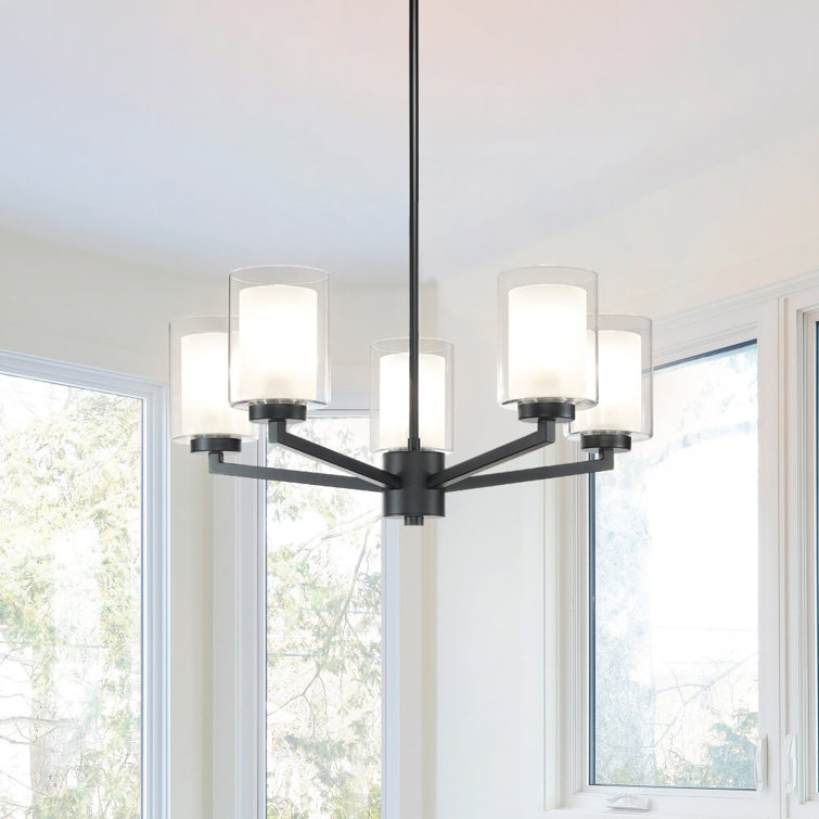 Matte Black 5-Light Adjustable Chandelier with Clear Glass Shades