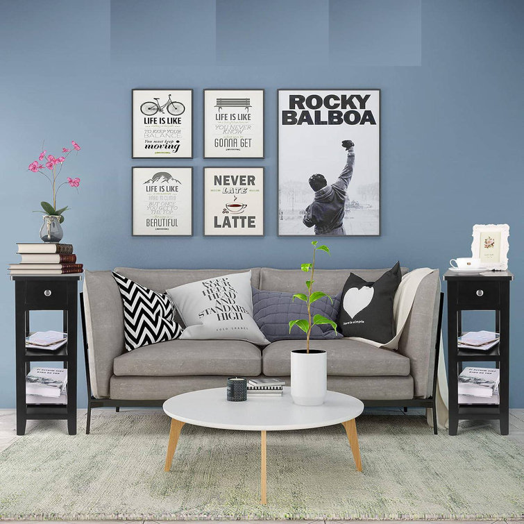 Black MDF Rectangular End Table Set with Storage