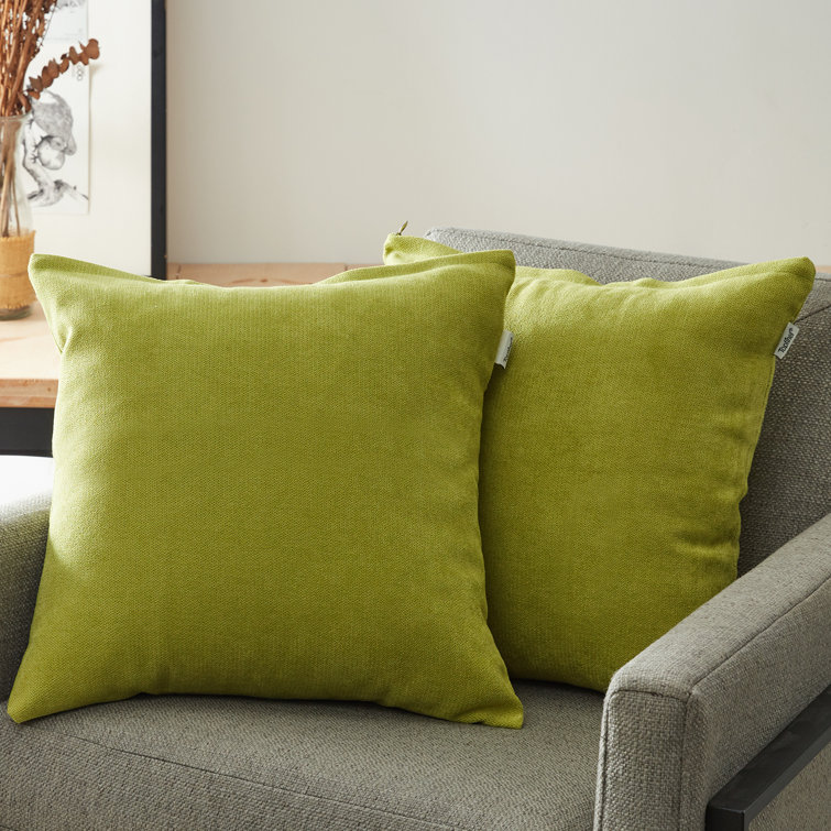 Olive Green Chenille Square Pillow Covers, Set of 2