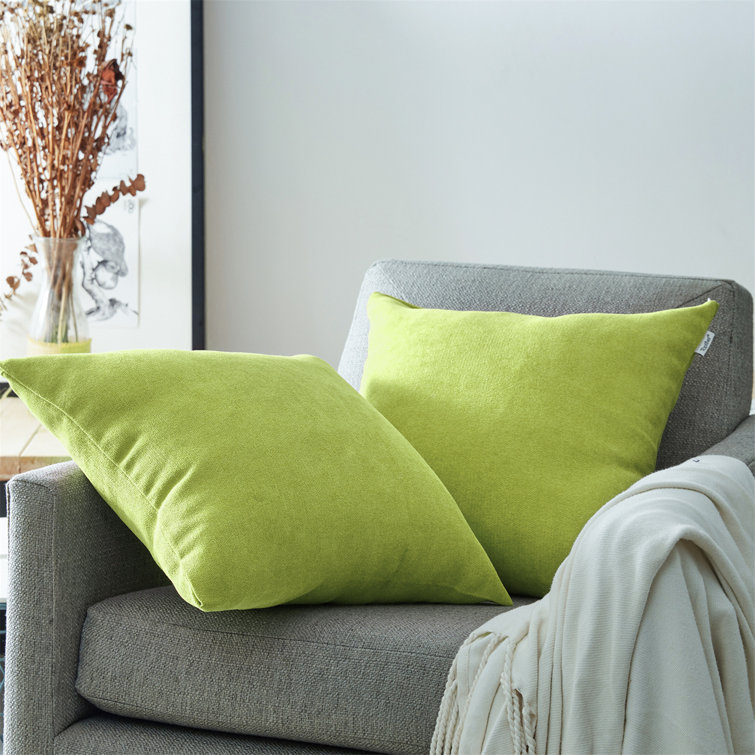 Olive Green Chenille Square Pillow Covers, Set of 2