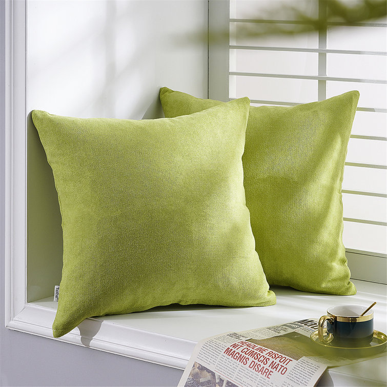 Olive Green Chenille Square Pillow Covers, Set of 2
